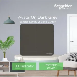 Schneider Electric AvatarOn Saklar Lampu Dark Grey – 2 Gang 1 Arah E8332L1LED_DG_G3