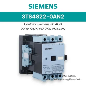 Kontaktor Contactor 3TS4 AC 50/60 HZ, 220V AC3 400V 75A 37KW, 2NO+2NC size 3