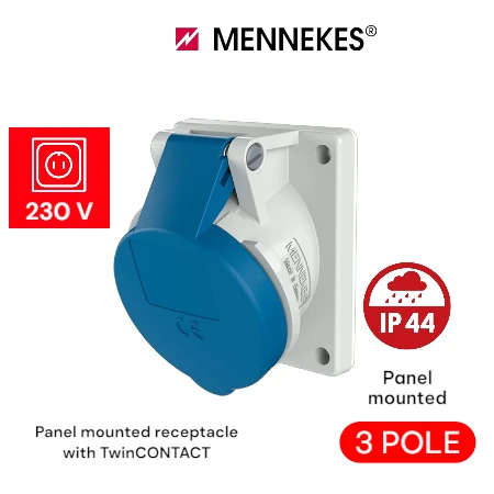 MENNEKES Panel mounted receptacles IP44 angled 3P 230V 16A-32A