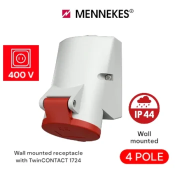 Wall mounted receptacles IP44 (through-wiring type) 16A, 4P, 400V
- MENNEKES