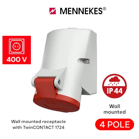 MENNEKES Wall mounted receptacles IP44 (through-wiring type) 16A, 4P, 400V 1724